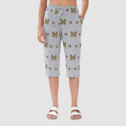Women’s Knitted Capri Bottom with Butterfly Print & Drawstring Waist