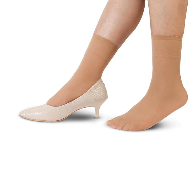 Women's & Girls' Sheer Matte Ankle High Socks - Skin (Pack of 5)