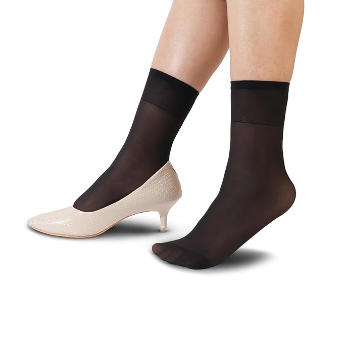 Women's & Girls' Sheer Matte Ankle High Socks (Black)