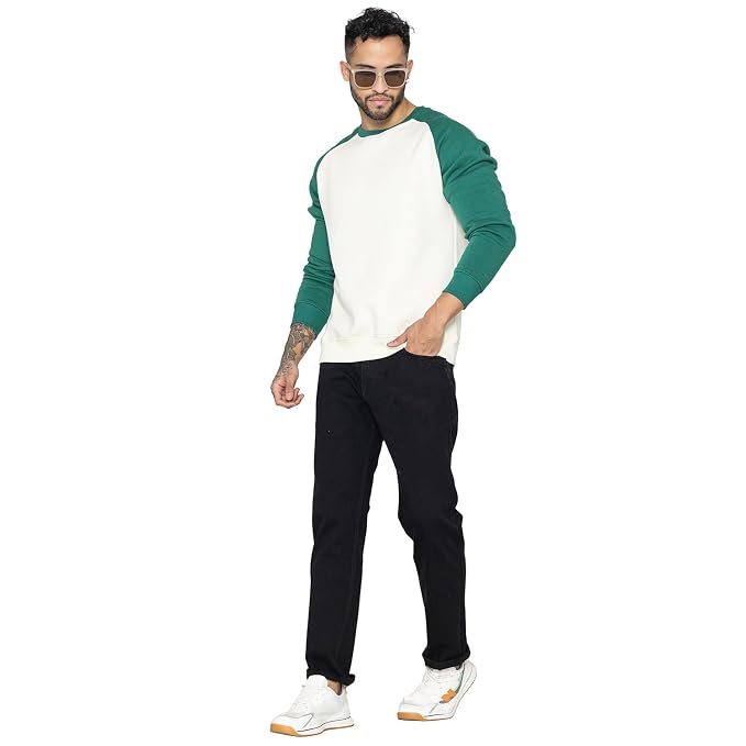 Men's Ivory & Green Raglan Sleeve Crew Neck Sweatshirt