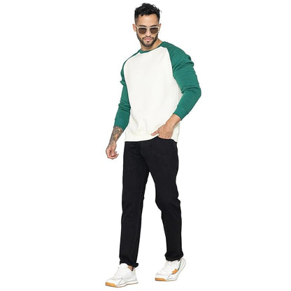 Men's Ivory & Green Raglan Sleeve Crew Neck Sweatshirt