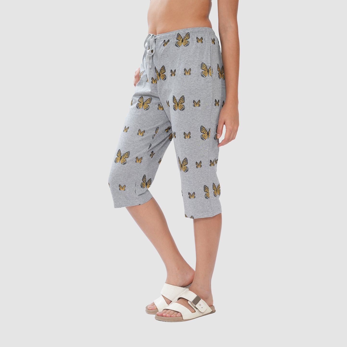 Women’s Knitted Capri Bottom with Butterfly Print & Drawstring Waist