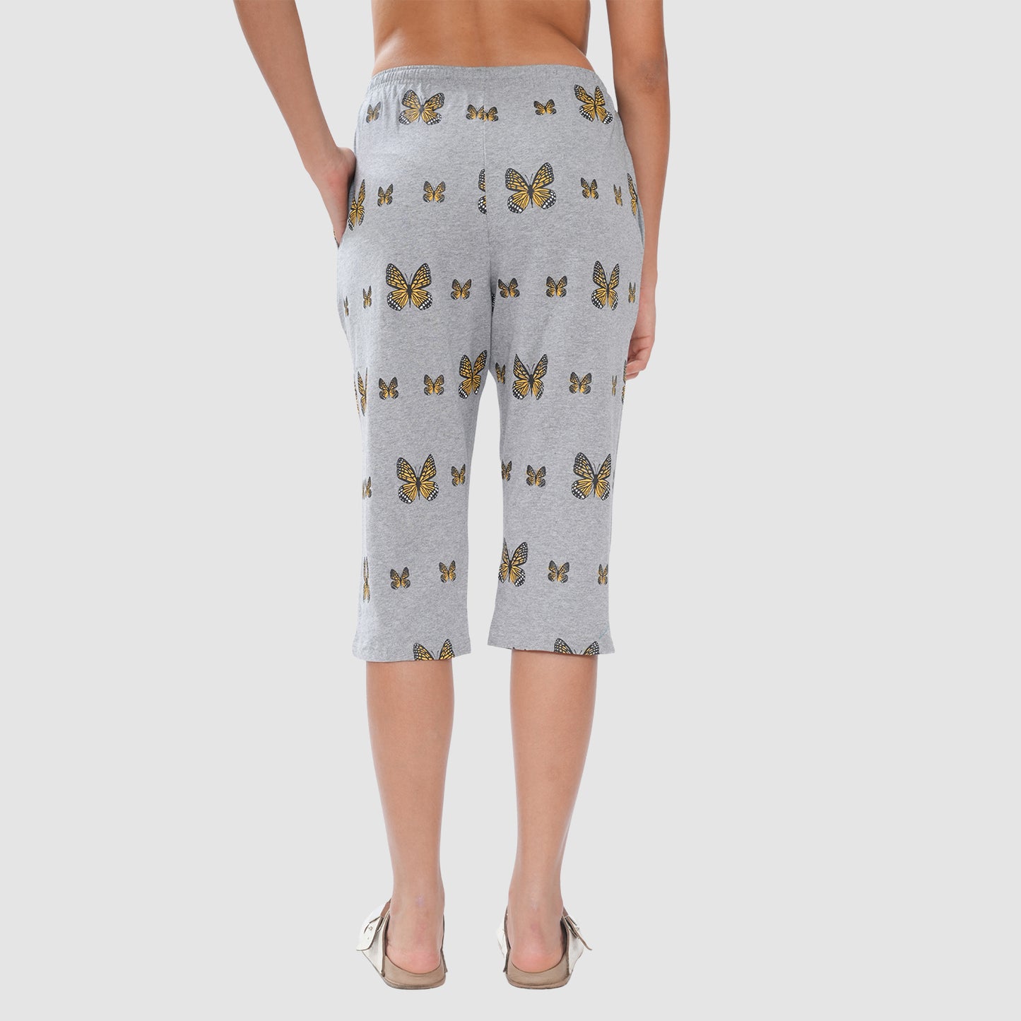 Women’s Knitted Capri Bottom with Butterfly Print & Drawstring Waist