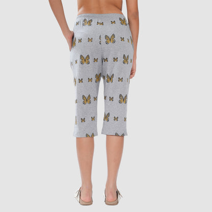 Women’s Knitted Capri Bottom with Butterfly Print & Drawstring Waist