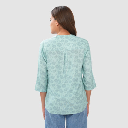 Women’s Printed Cotton Casual Top with 3/4 Sleeves & Button Placket