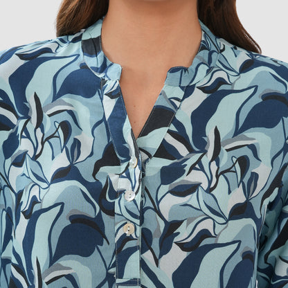 Women’s Printed Cotton Casual Top with 3/4 Sleeves & Button Placket