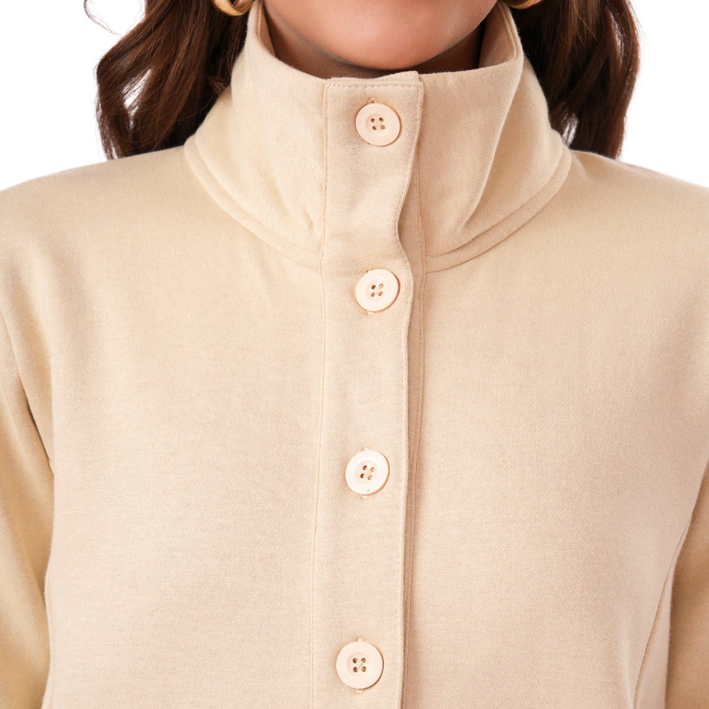 Women Winter High Neck Long Coat (Biscotti)