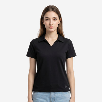 Women’s Solid Black Polo Half Sleeve T-Shirt