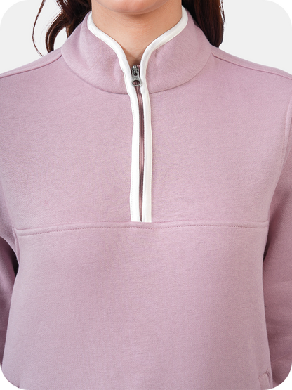 Women’s Half Zip Sweatshirt for Winter - (Mauve)