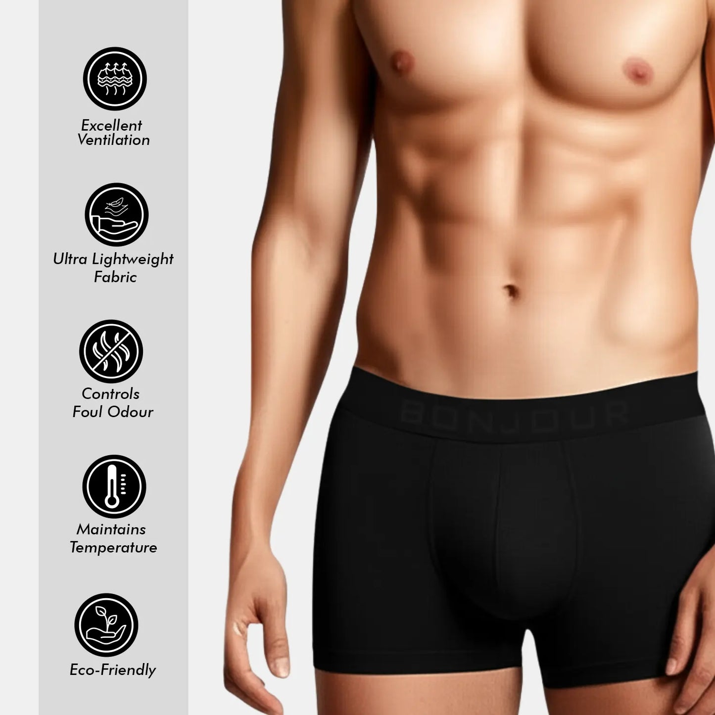Men’s Bamboo Trunk Black– Ultra Soft, Odour Free (Pack of 1)
