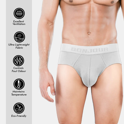 Bonjour Men’s Bamboo Grey Mist Brief – Ultra Soft, Odour Free (Pack of 1)