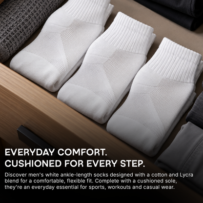Men's Cushioned White Joggers Ankle Sports Socks- Pack of 3