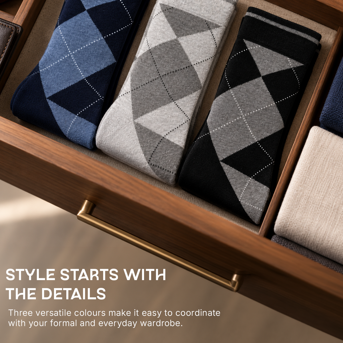 Men's Classic Argyle Formal Multicoloured Crew Length Socks - pack of 3