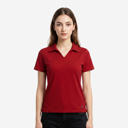Women’s Solid Red Polo Half Sleeve T-Shirt