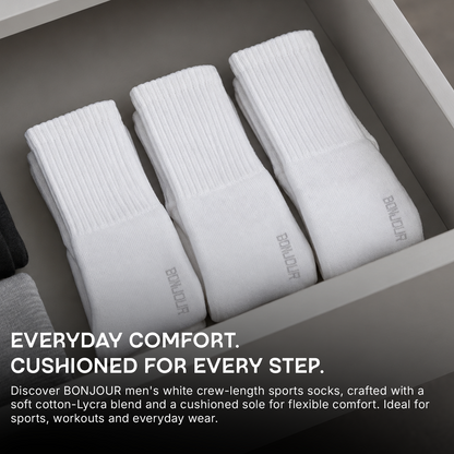 Men Cushioned White Joggers Crew Sports Socks- Pack of 3