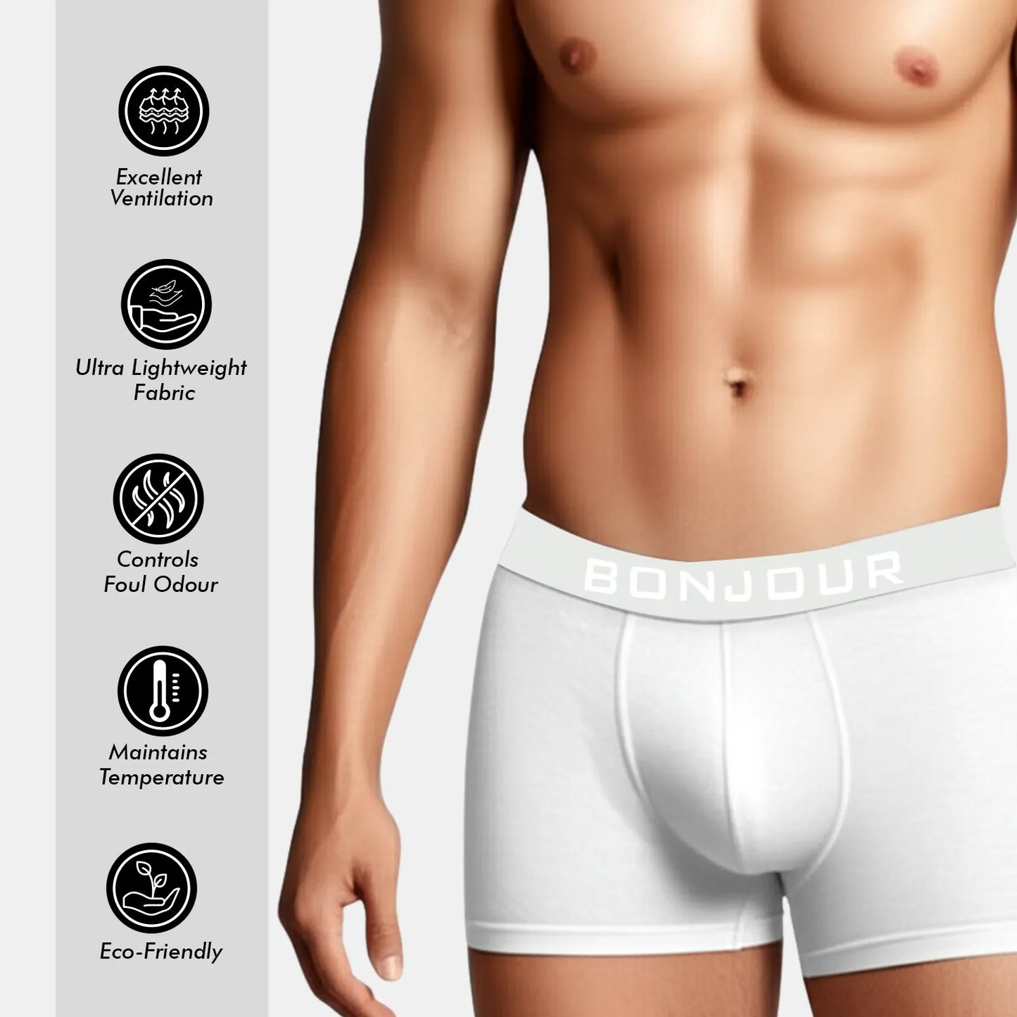 Men’s Bamboo Trunk white – Ultra Soft, Odour Free (Pack of 1)