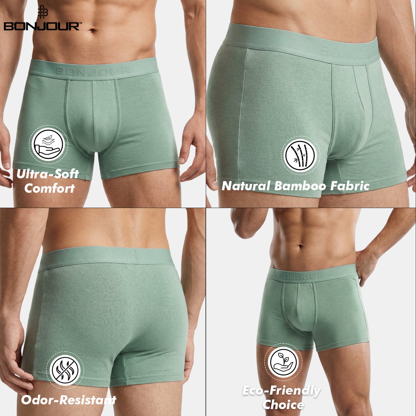 Men’s Bamboo Trunk Ultra Soft, Odour Free - Sage Green (Pack of 1)