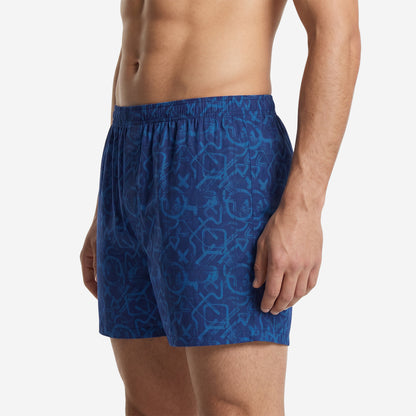 Men’s 100% Cotton Printed Mid-Rise Boxer Shorts - (Indigo)