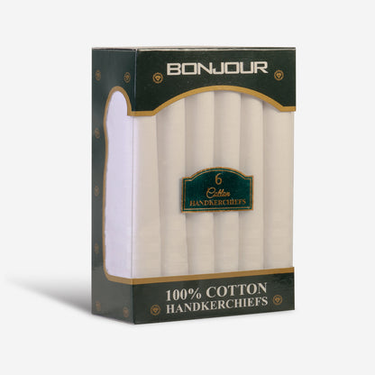 Men’s Formal Cotton Handkerchiefs | Soft & Breathable | Self White | Pack of 6