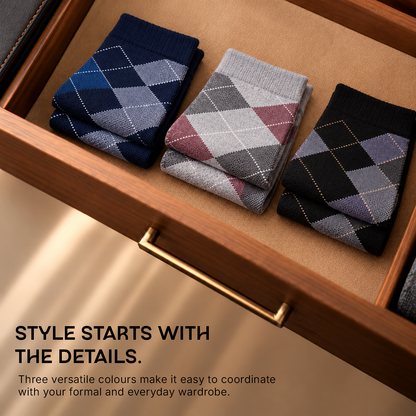 Men Socks - Argyle Style Multicolored Designer Crew Length Socks