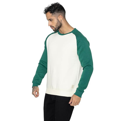 Men's Ivory & Green Raglan Sleeve Crew Neck Sweatshirt