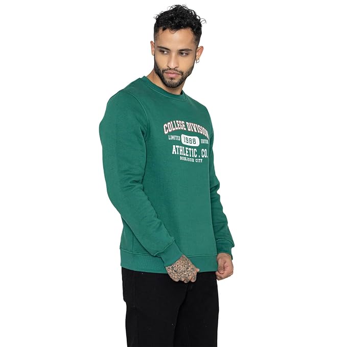 Men's Green Printed Crew Neck Sweatshirt | College Division Graphic Pullover