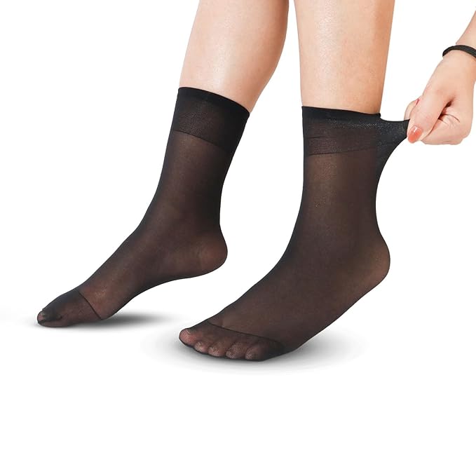 Women's & Girls' Sheer Matte Ankle High Socks - Black (Pack of 5)