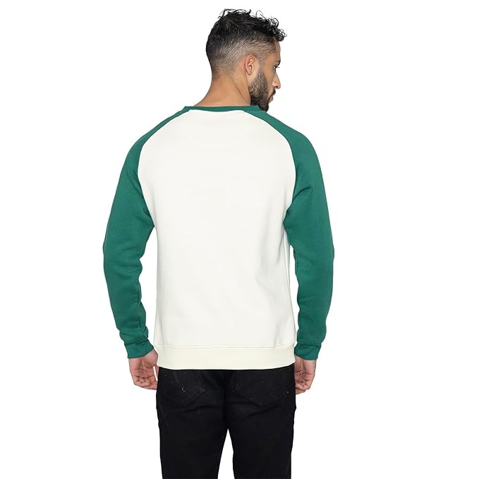 Men's Ivory & Green Raglan Sleeve Crew Neck Sweatshirt