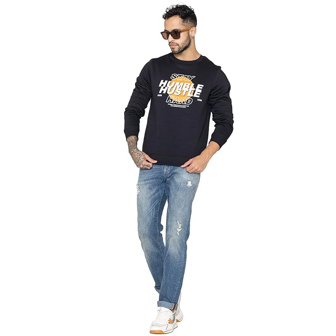 Men's Black Graphic Printed Crew Neck Sweatshirt – Stay Humble Hustle Hard