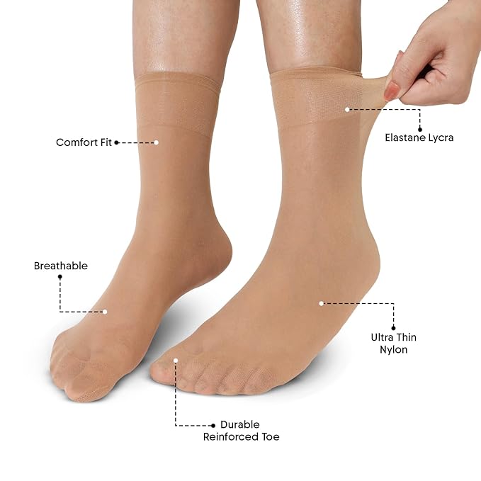 Women's & Girls' Sheer Matte Ankle High Socks - Skin (Pack of 5)