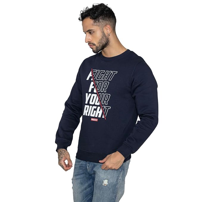 Men's Navy Graphic Printed Crew Neck Sweatshirt – Fight For Your Right