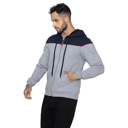 Men's Grey Hooded Zip-Up Sweatshirt | Regular Fit Hoodie