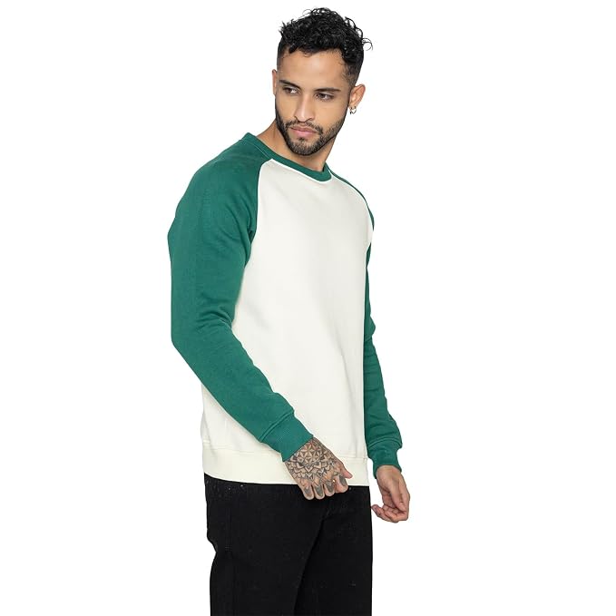 Men's Ivory & Green Raglan Sleeve Crew Neck Sweatshirt