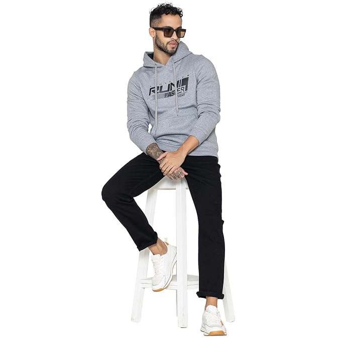 Men Grey Printed Hoodie Sweatshirt