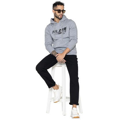 Men Grey Printed Hoodie Sweatshirt