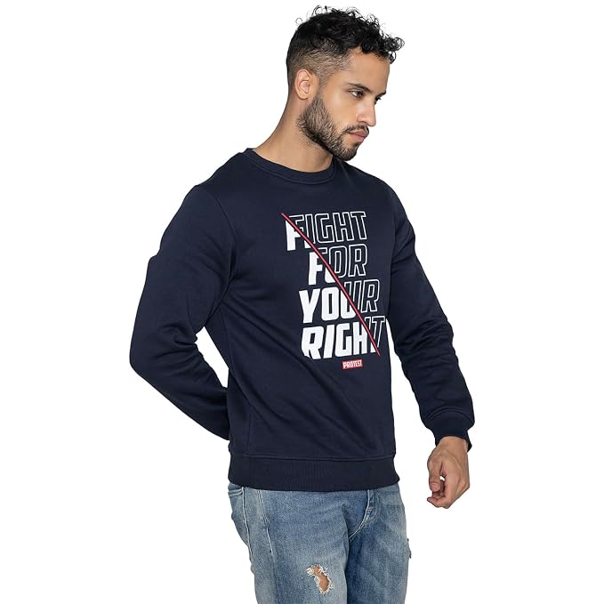 Men's Navy Graphic Printed Crew Neck Sweatshirt – Fight For Your Right