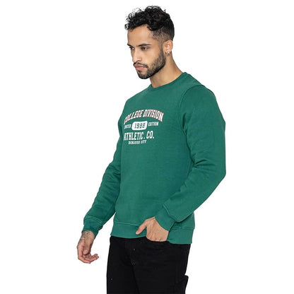 Men's Green Printed Crew Neck Sweatshirt | College Division Graphic Pullover