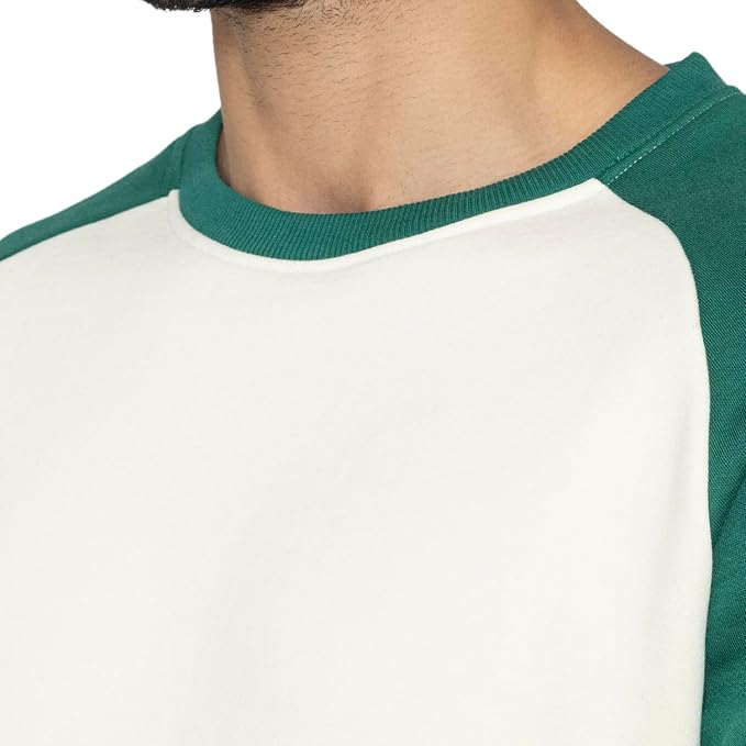 Men's Ivory & Green Raglan Sleeve Crew Neck Sweatshirt