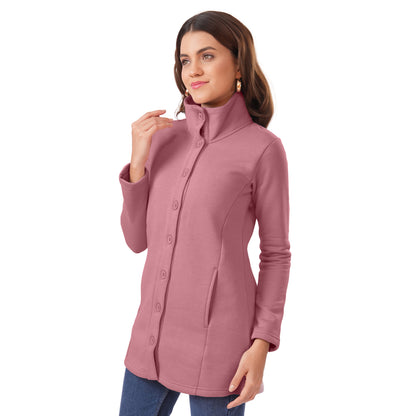 Women Winter High Neck Long Coat (Slate Rose)