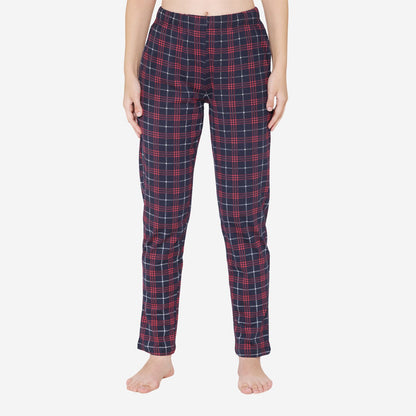Women's Knitted Checkered Prints Cotton Pajamas - Navy