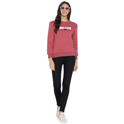 Women's  Full Sleeve Round Neck Sweatshirt - Red