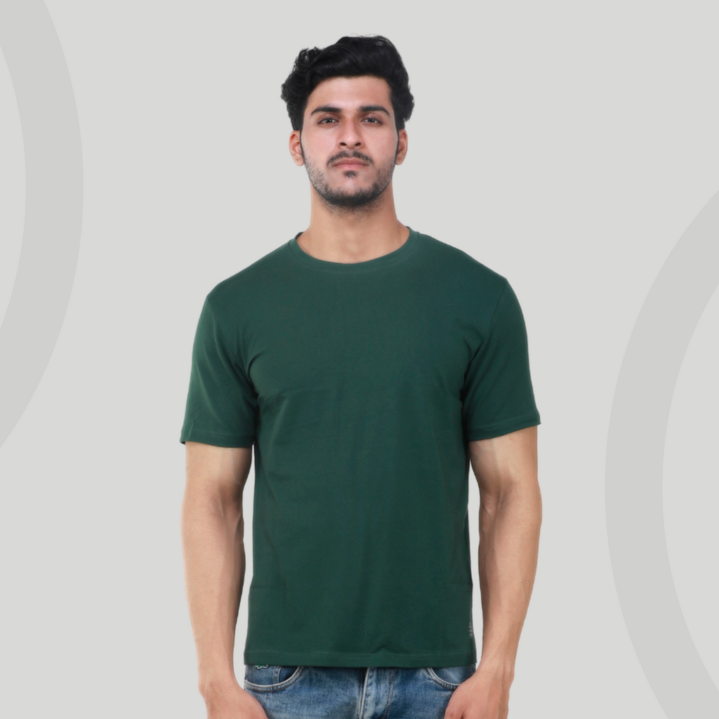 Forest Green Round Neck Half Sleeves T-Shirt for Men