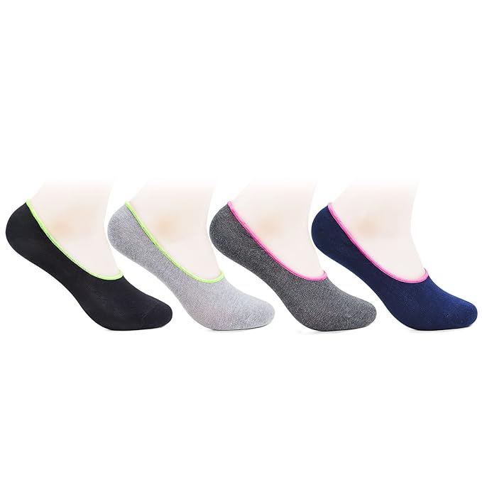 Women's Multicoloured Cotton Loafer Socks- Pack of 4
