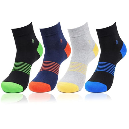 Men Cotton Multicolored Ankle Bold Socks- Pack of 4