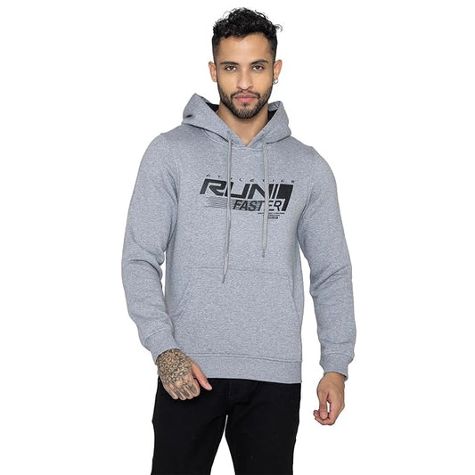 Men Grey Printed Hoodie Sweatshirt