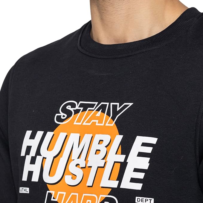 Men's Black Graphic Printed Crew Neck Sweatshirt – Stay Humble Hustle Hard
