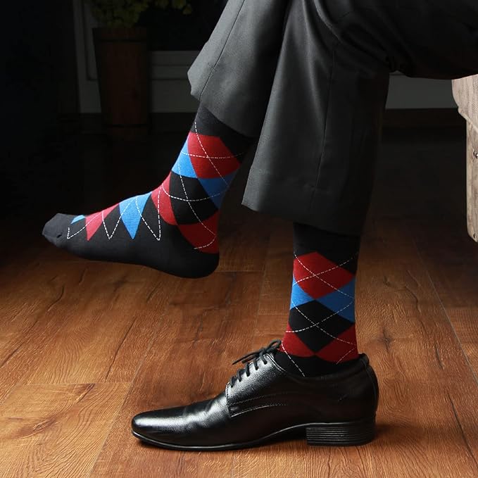 Men's Cotton Argyle Designer Signature Socks - Black