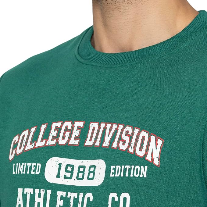 Men's Green Printed Crew Neck Sweatshirt | College Division Graphic Pullover
