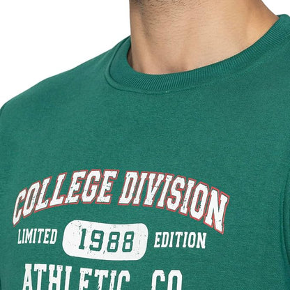 Men's Green Printed Crew Neck Sweatshirt | College Division Graphic Pullover