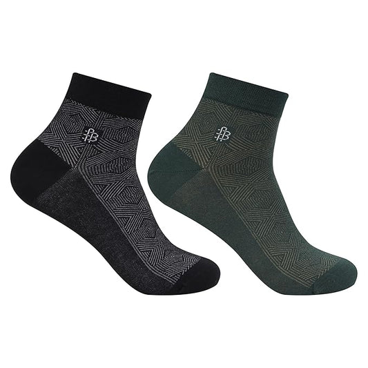 Men’s Geometric Pattern Ankle Socks (Black & B.Green)